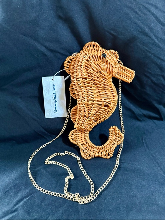 Tommy Bahama Handbags - Tommy Bahama Tan Wicker Seahorse Crossbody with Gold Chain